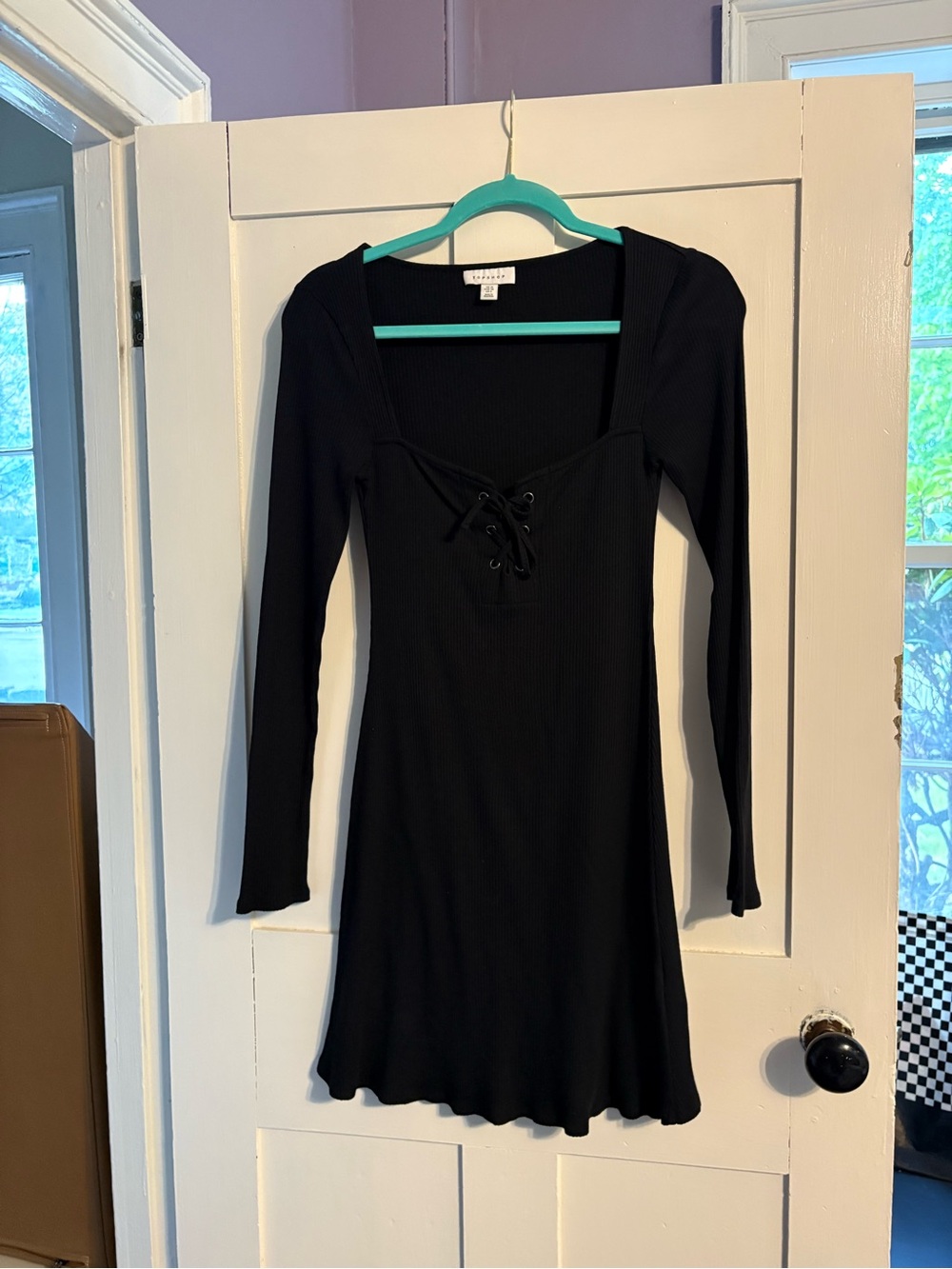 Topshop Black Long-Sleeve Lace-Up Mini Dress